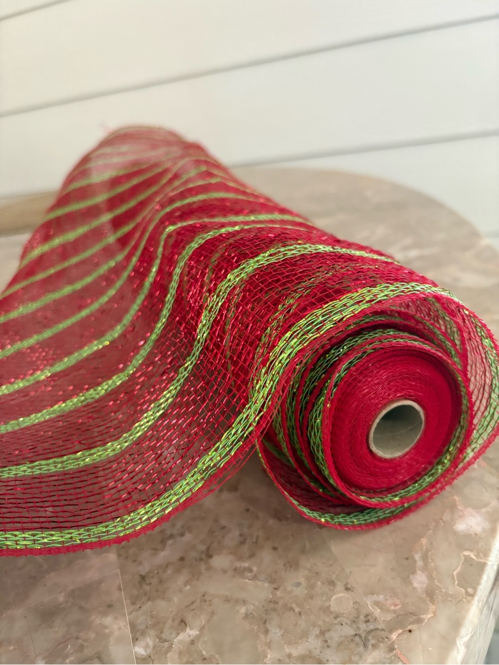 Red and Green Mesh Holiday Ribbon Roll - Decorative Home Accent